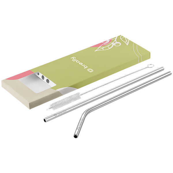 Reusable Metal Straw Set in Custom Packaging