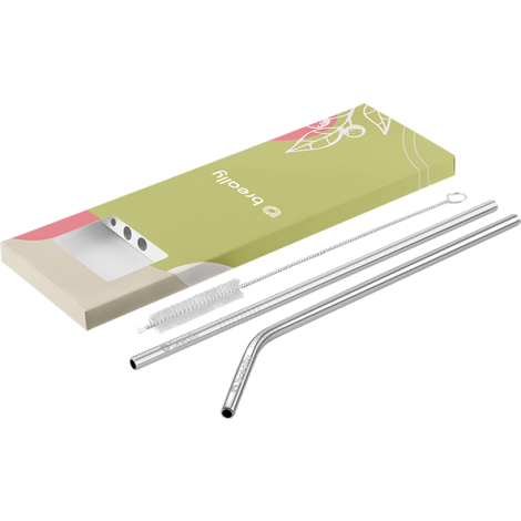 Reusable Metal Straw Set in Custom Packaging
